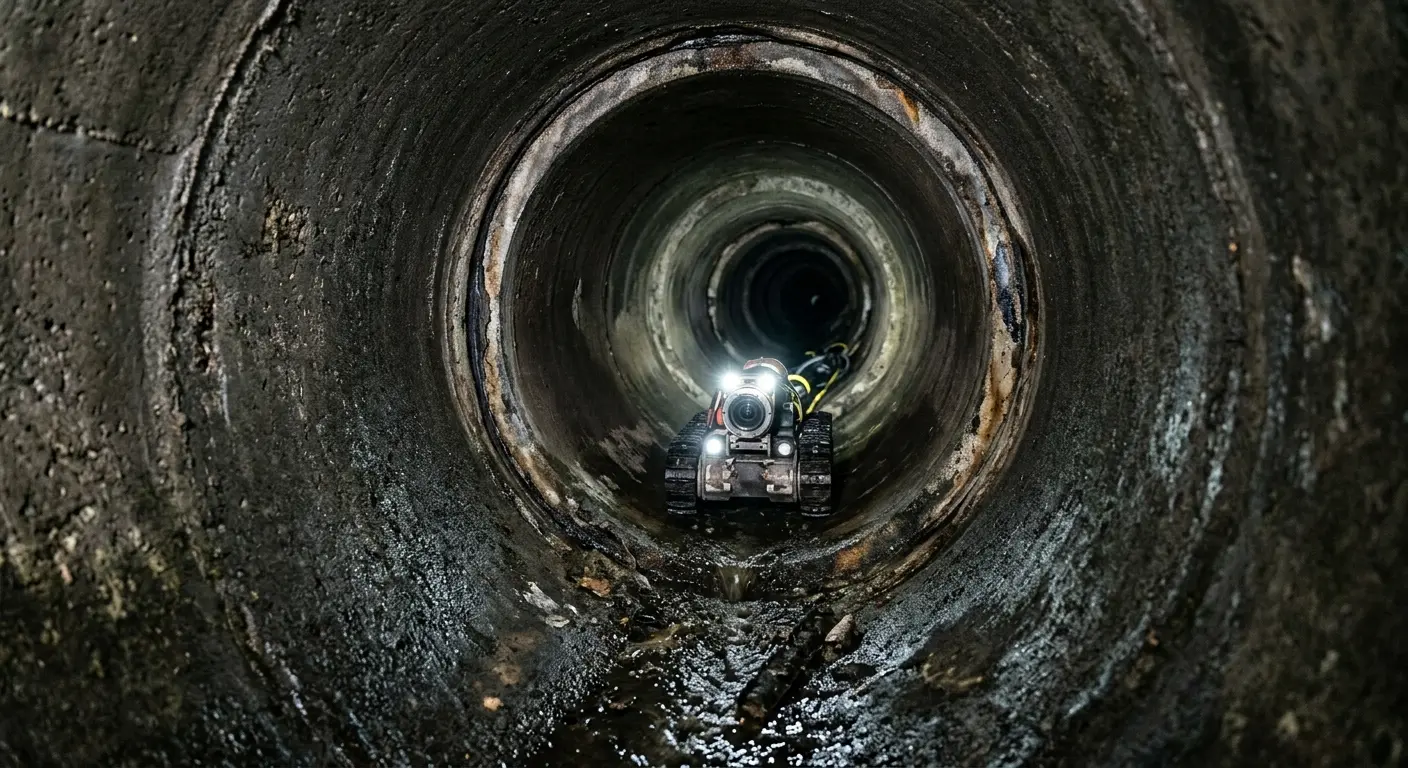 Robotic sewer camera inspecting pipe interior for Sewer Line Cleaning in Olive