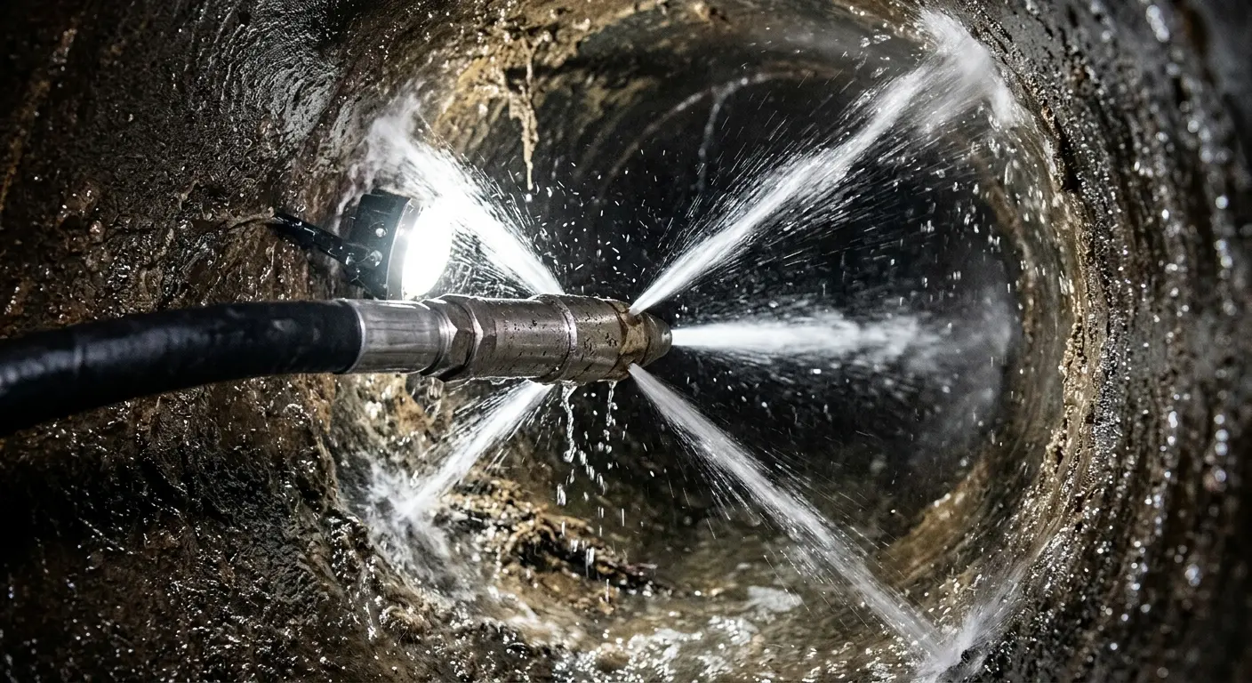 High-pressure hydro jetting nozzle cleaning sewer pipe for Trenchless Sewer Repair in Olive